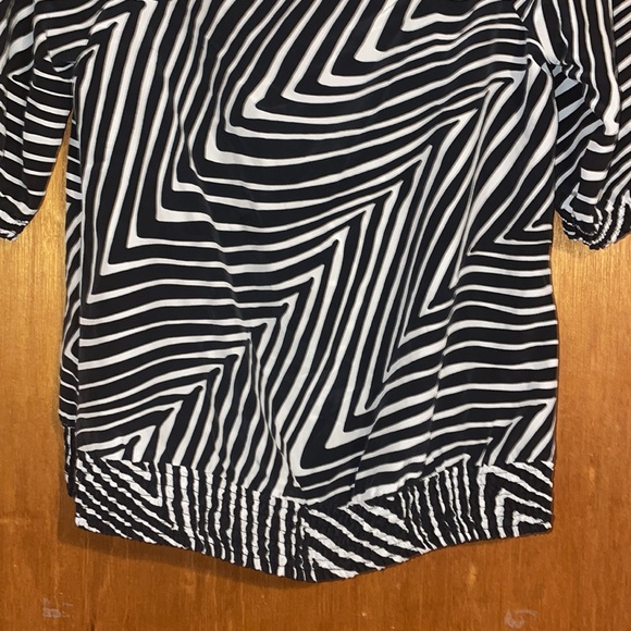 •WHITE HOUSE BLACK MARKET•BLACK/WHITE ZIG ZAG STRIPED 100% SILK BLOUSE SIZE MED - Picture 5 of 8